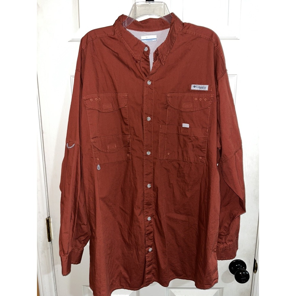 Columbia PFG Men's Hiking Fishing Shirt Size Xl Button Up Vented Rust Orange